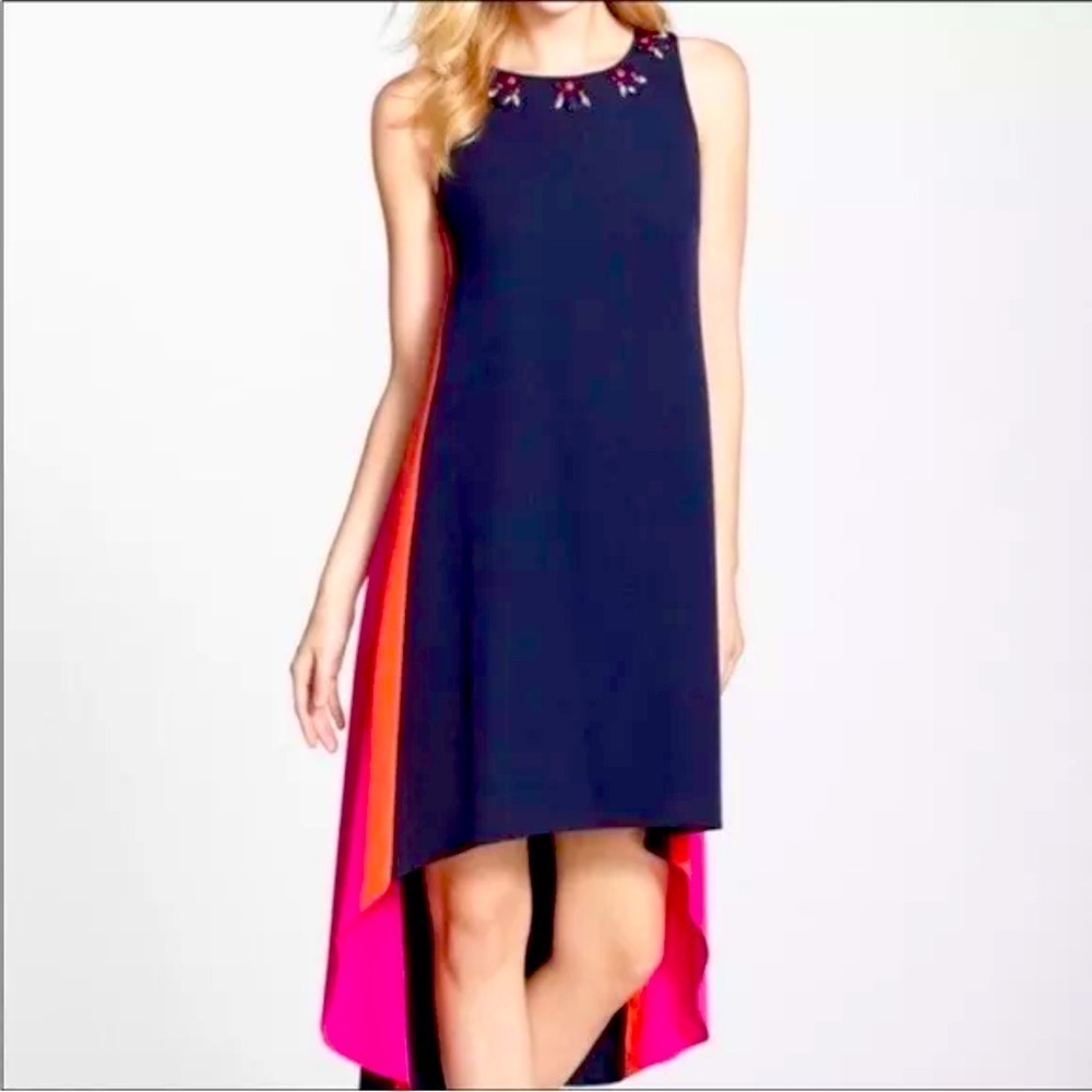 Vince Camuto Sleeveless Colorblock Beaded Hi-Low Dress